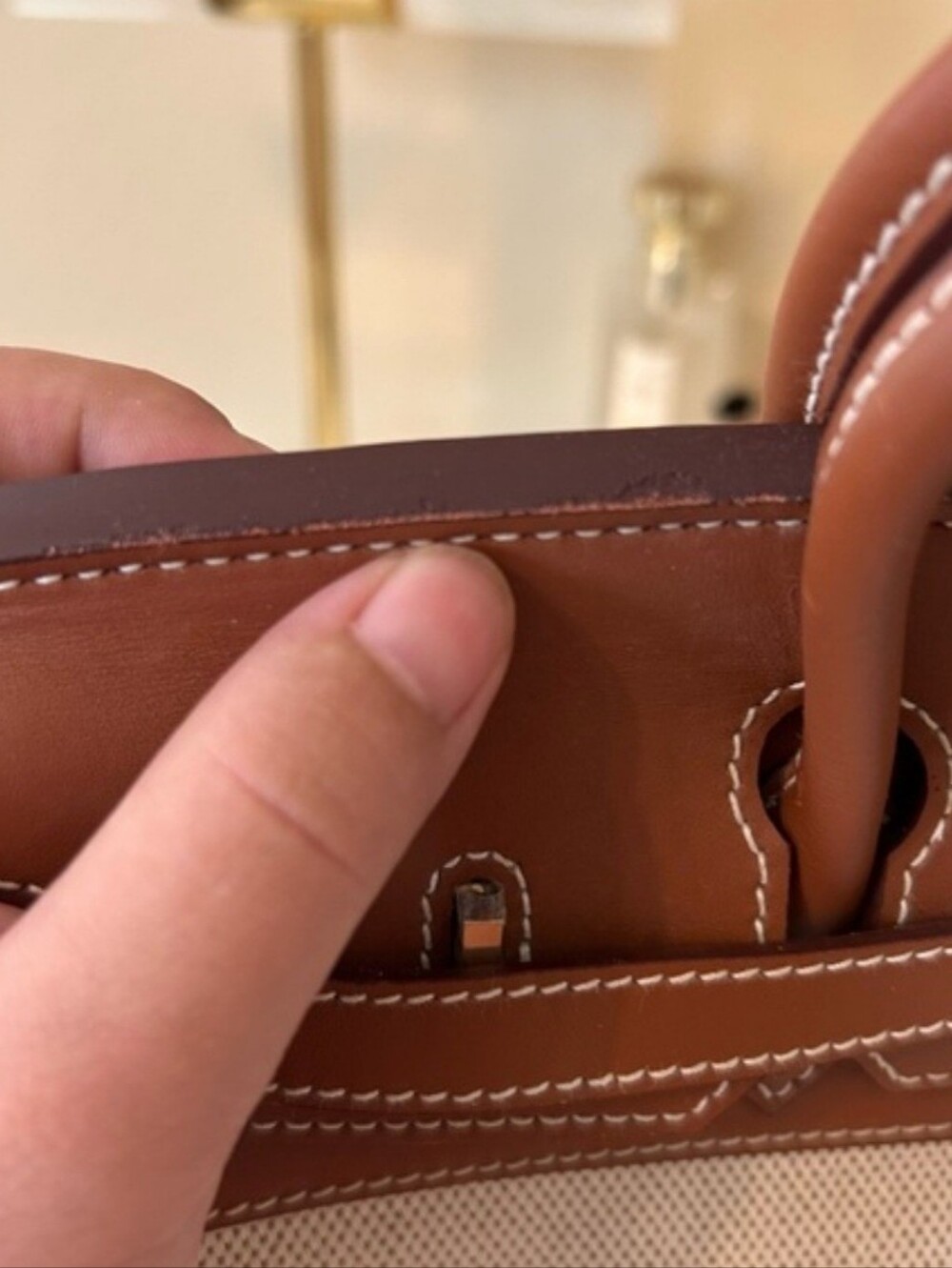 25cm Leather & Canvas Combo Brown Satchel - Picture 8 of 10